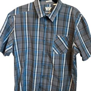 Volcom Men's Casual Blue and Gray Plaid Shirt